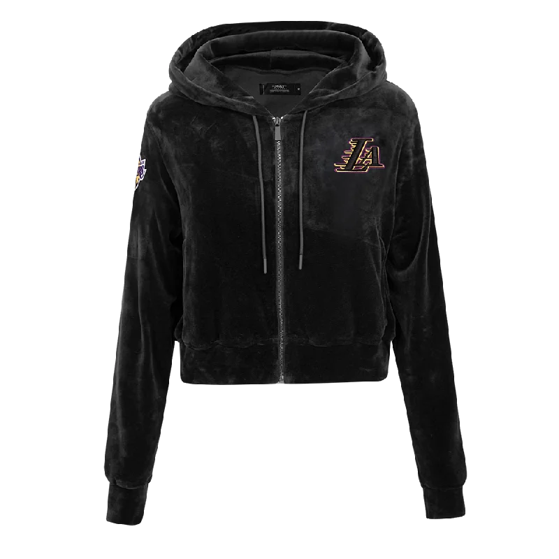 NBA LOS ANGELES LAKERS CLASSIC WOMEN'S VELOUR FZ PO HOODIE (BLACK)