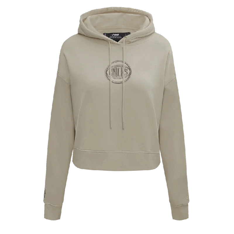 NBA NEW YORK KNICKS NEUTRAL WOMEN'S CROPPED PO HOODIE (TAUPE)