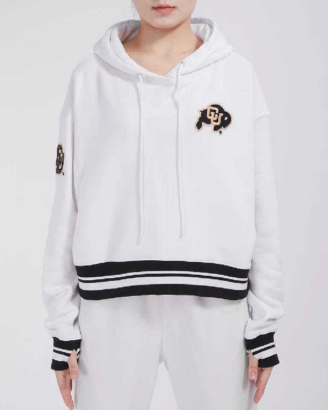 UNIVERSITY OF COLORADO CLASSIC W RIB FLC CROPPED PO HOODIE (WHITE/BLACK)