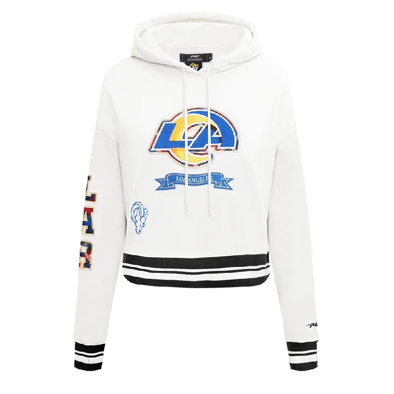 NFL LOS ANGELES RAMS PRO PREP WOMEN'S RIB FLC CROPPED PO HOODIE (WHITE/BLACK)