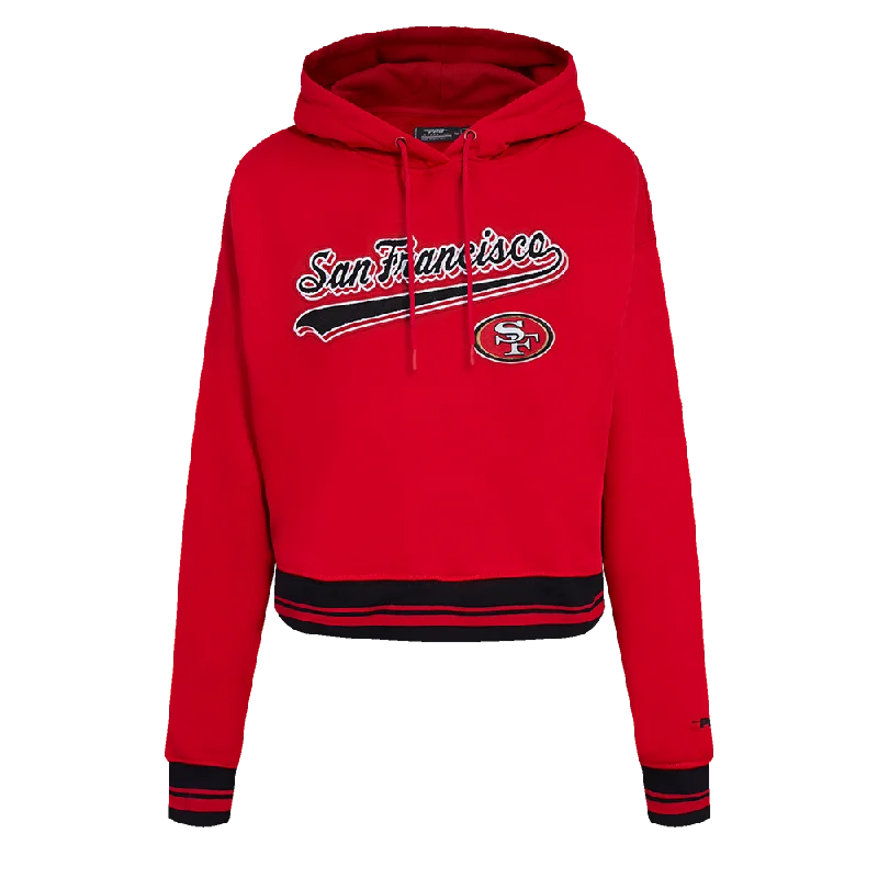 NFL SAN FRANCISCO 49ERS SCRIPT TAIL WOMEN'S RIB FLC CROPPED PO HOODIE (RED/BLACK)