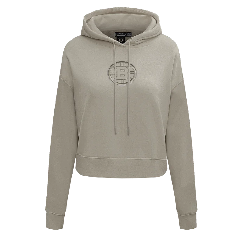 NHL BOSTON BRUINS NEUTRAL WOMEN'S CROPPED PO HOODIE (TAUPE)