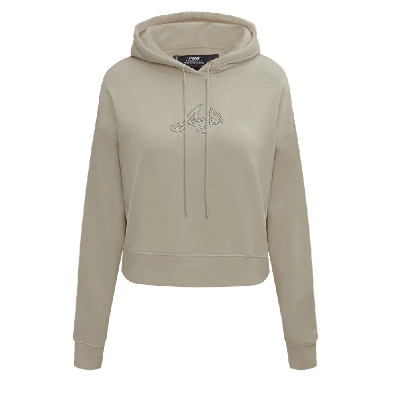 MLB ATLANTA BRAVES NEUTRAL WOMEN'S CROPPED PO HOODIE (TAUPE)