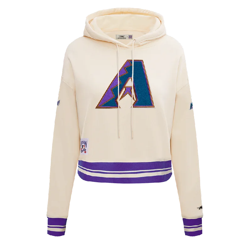 MLB ARIZONA DIAMONDBACKS RETRO CLASSIC WOMEN'S RIB CROPPED PO HOODIE (EGGSHELL/ PURPLE)