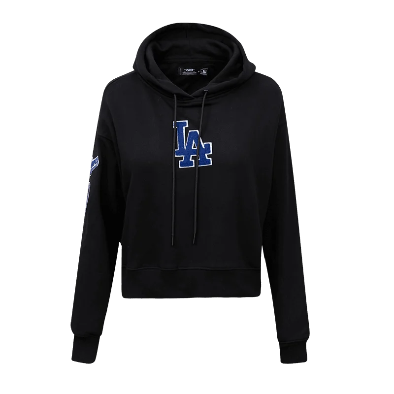 MLB LOS ANGELES DODGERS CLASSIC CROPPED WOMEN'S PULLOVER HOODIE (BLACK)