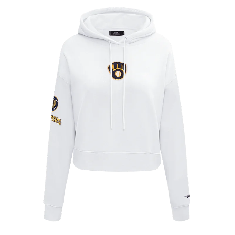 MLB MILWAUKEE BREWERS CLASSIC WOMEN'S CROPPED PO HOODIE (WHITE)