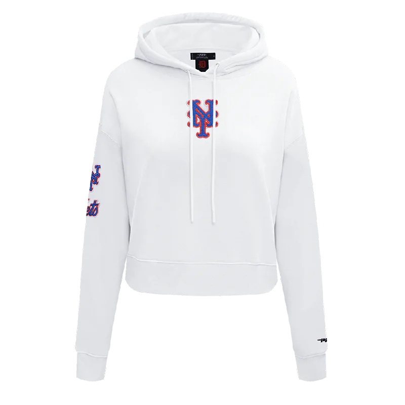 MLB NEW YORK METS CLASSIC WOMEN'S FLC CROPPED PO HOODIE (WHITE)