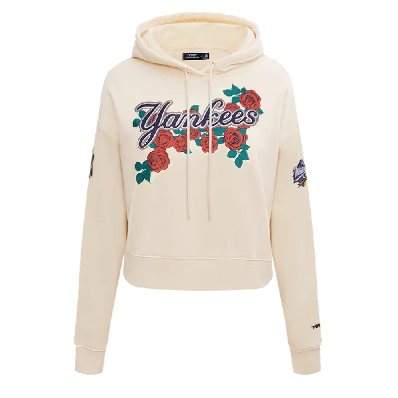 MLB NEW YORK YANKEES ROSES WOMEN'S CROPPED PO HOODIE (EGGSHELL)