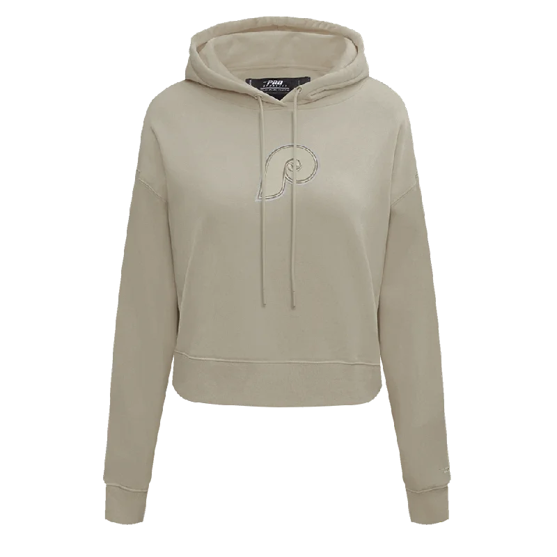 MLB PHILADELPHIA PHILLIES RETRO NEUTRAL WOMEN'S CROPPED PO HOODIE (TAUPE)