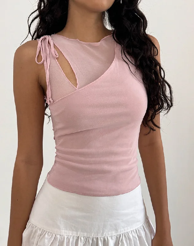 Moni Vest Top in Baby Pink Mesh