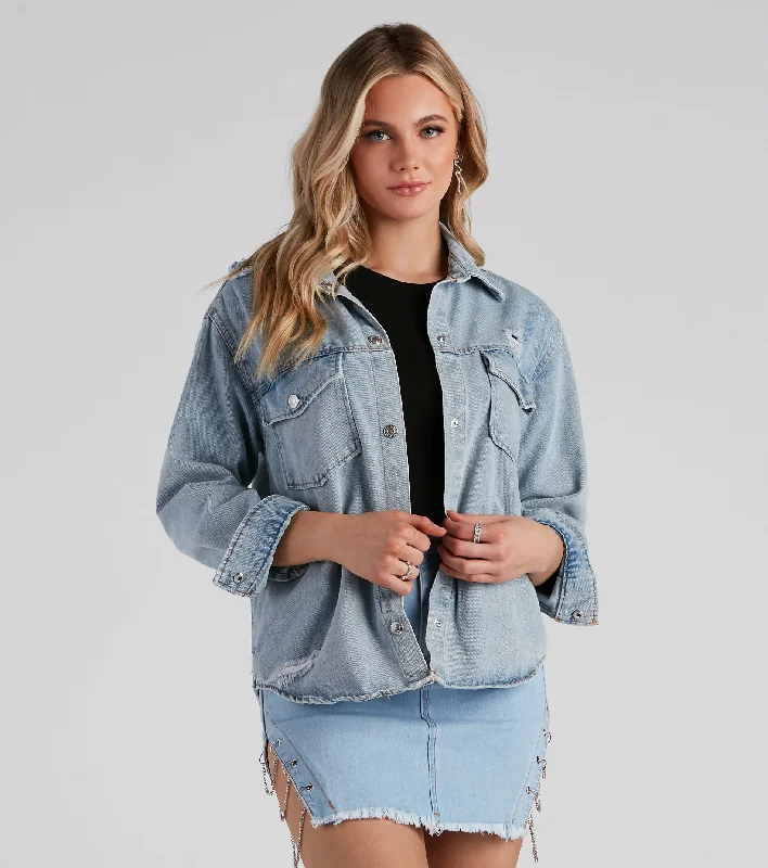 Never Gets Old Denim Distressed Shacket