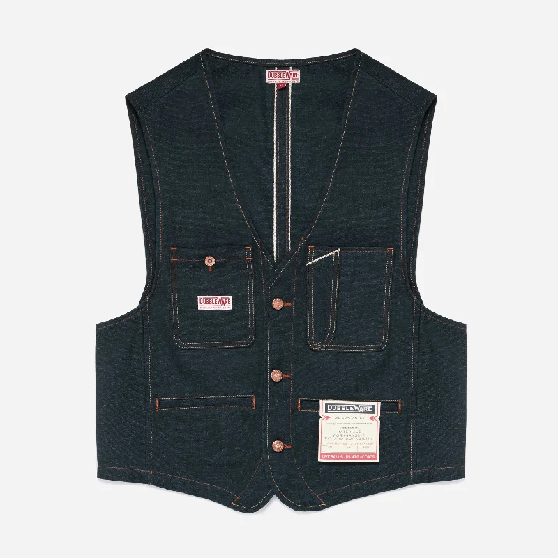 STERLING SELVEDGE DENIM WAISTCOAT - DARK INDIGO DENIM