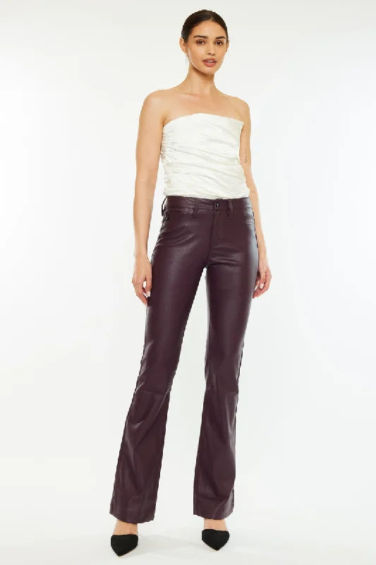 Yoko Mid Rise Faux Leather Bootcut Pants