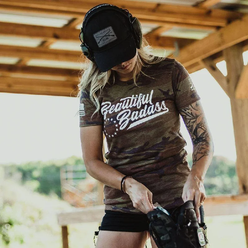 Women's Beautiful Badass T-Shirt - Woodland Camo