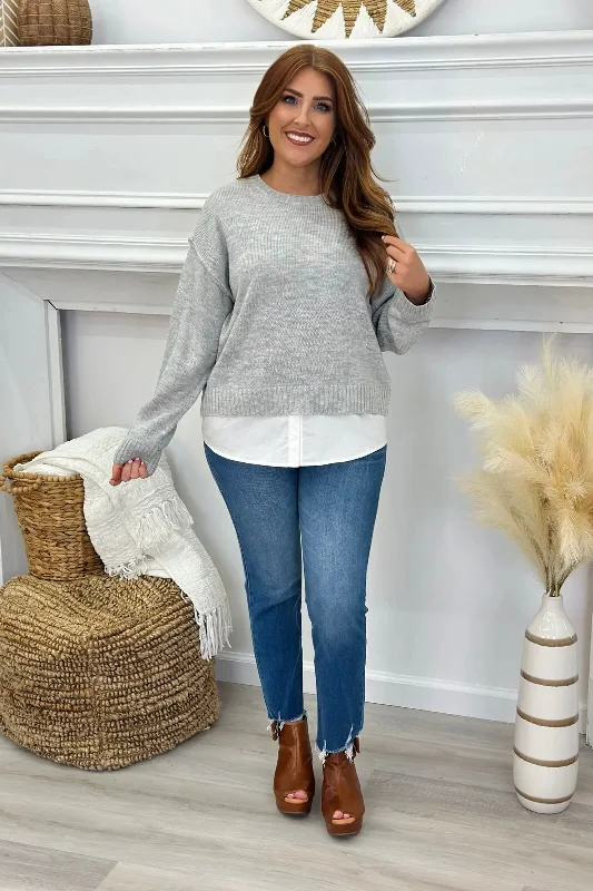 Heather Grey Mixed Media Sweater Top