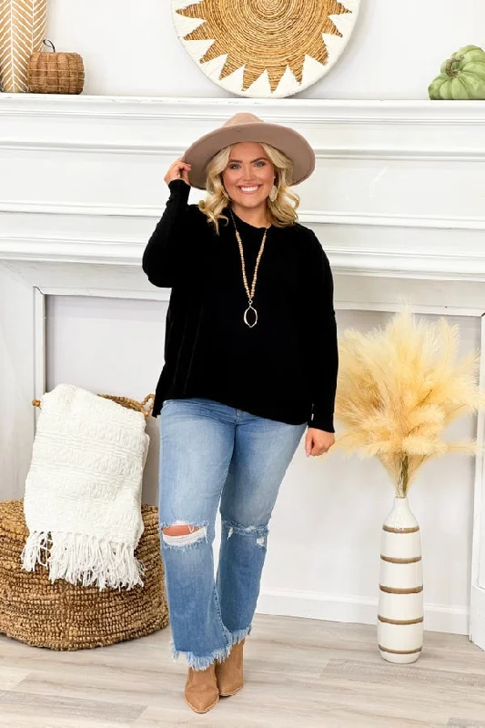 Black Round Neck Long Sleeve Sweater Top