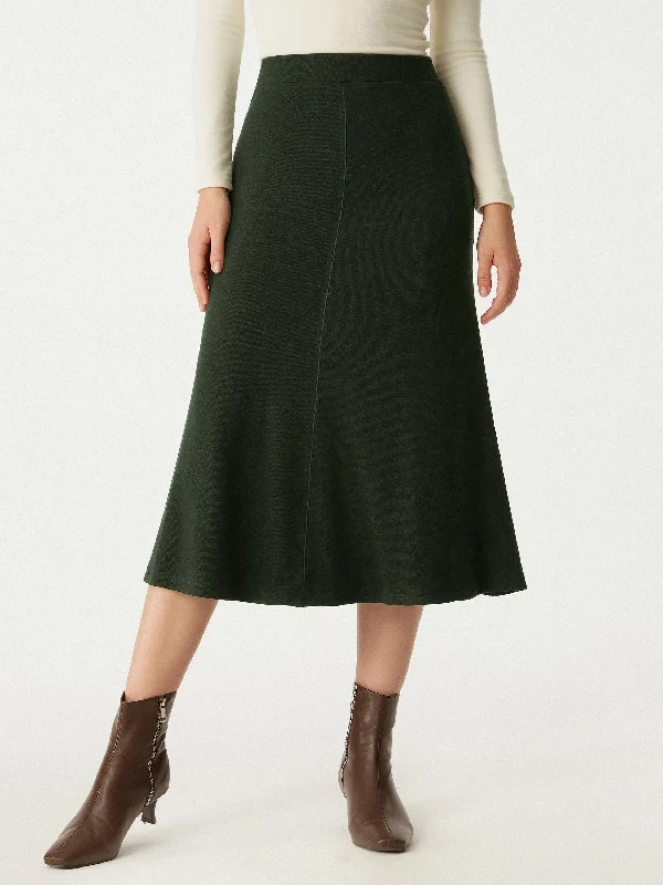 Brushed Inside A-Line Midi Skirt