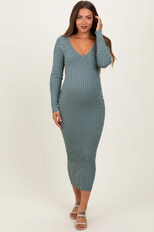 Jade V-Neck Long Sleeve Fitted Maternity Maxi Dress