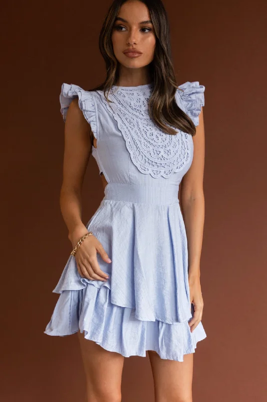 Nellie Lace Bust High Neck Dress Blue