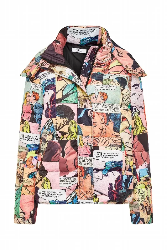 Comic Print Down Jacket In To8 Kiss