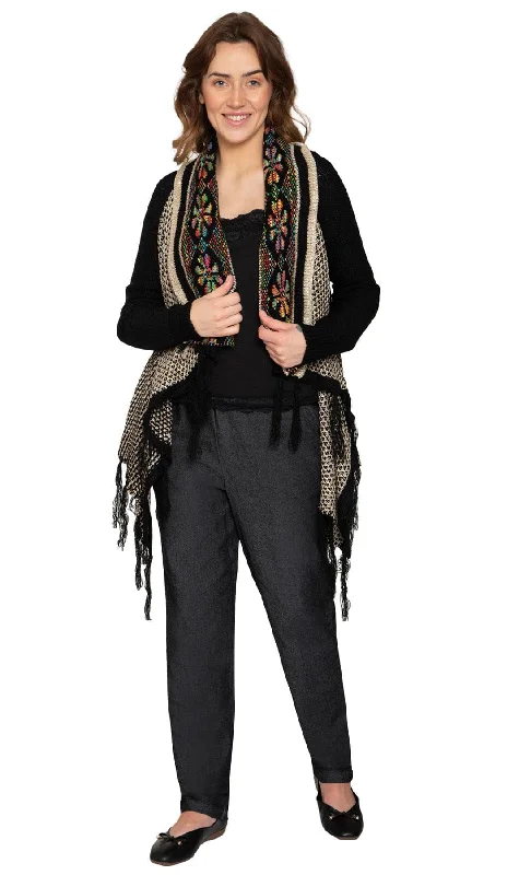 Women's Fringed Jacquard Weave Open Front Long Cardigan