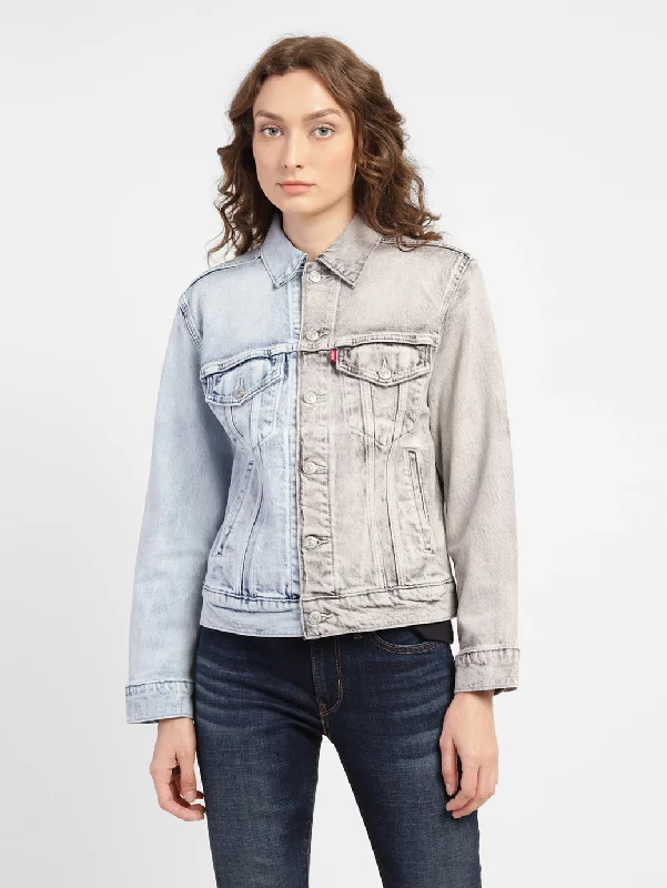 Women's Colorblock Spread Collar Denim Jacket