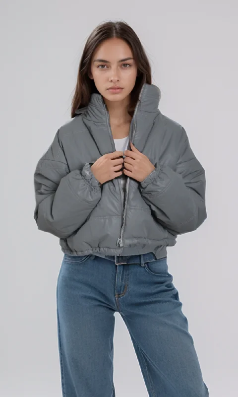 Women Cropped Puffer Jacket (Grey)