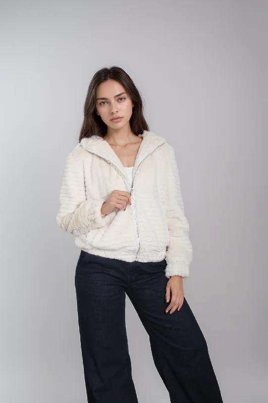 Women Fur Short Jacket (Off White)